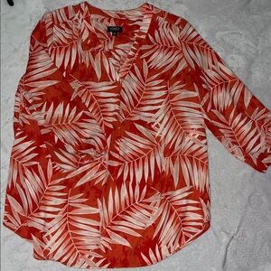 Jones New York Red and White Leaf Pattern Blouse